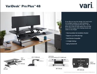 VariDesk Pro Plus 48 – Height Adjustable Standing Desk Converter