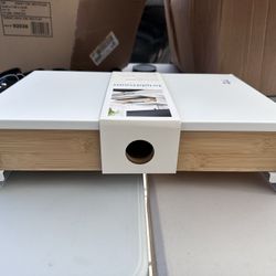 White Monitor Stand with Drawer - Brightroom™: Desk Organizer, Office Supplies, Bamboo & Steel, Monitor Riser