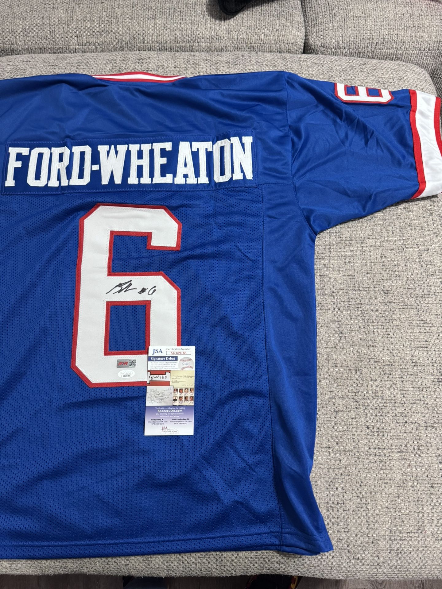 Bryce Ford-Wheaton Signed Autograph Custom Jersey - JSA Coa - New York Giants