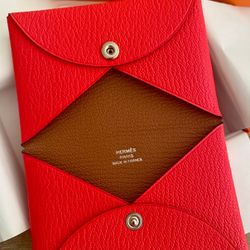 Authentic New Hermes chèvre Goltskin Calvi Card case Holder Rose Mexico
