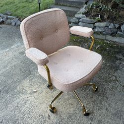 Pink Boucle Rolling Office Chair