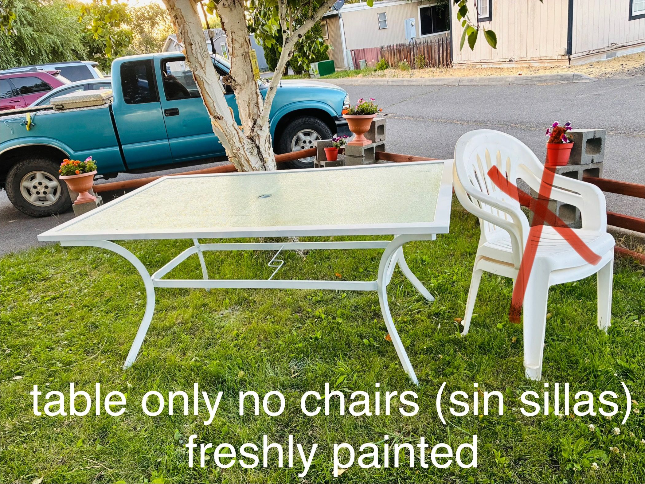 $180- BiggerOutside table (no chairs) just brought home today and repainted it today -(the paint alone cost me $45 )- was black now pretty white (sti