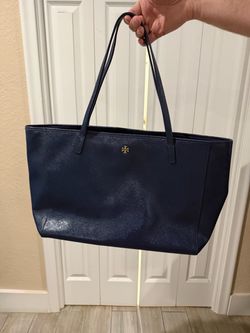 Tory Burch Navy Blue Leather Tote Bag