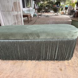 Green Velvet Storage Bench Ottoman w/ Fringe – Mid Century Style