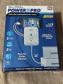 Bell + Howell Power Pro Outlet Extender, Wall Outlet Plug Extender, 4 Foot Extension Cord Surge Protector, 6 Total Ports 3 Plugs & 3 USB Charging Port