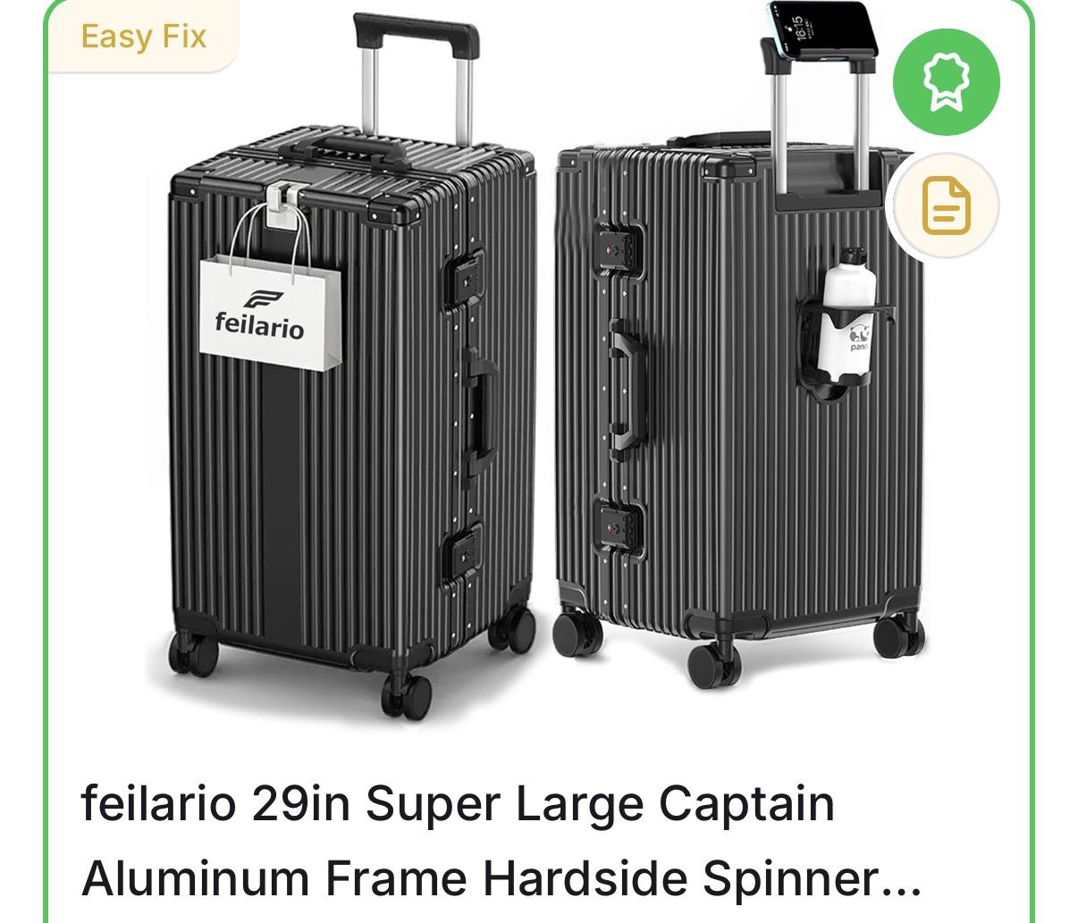 FELARIO 29in Super Large Captain Aluminum Frame Hardside Spinner Wheels Luggage, Removable Wheels Zipperless Checked Suitcase with Cup Holder/Phone H