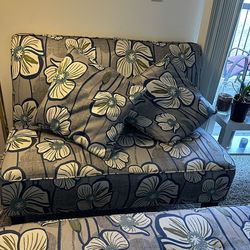 MUST Go today …Sofa Gray with flower & two pillows , and an Ottomans