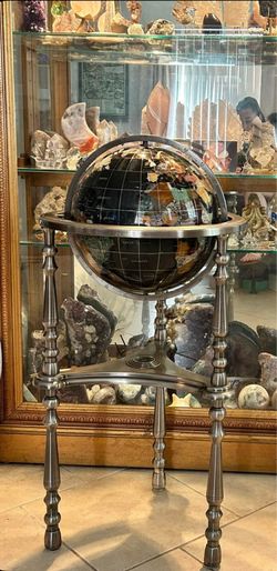 KALIFANO 37" Tall Gemstone Globe, Gun Metal 3-Leg High Stand, ocean is discontinued