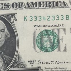 6 Of A Kind/Trinary/triple Bookends Fancy Serial Number $1 Dollar Bill