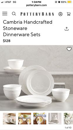 Pottery Barn Cambria Handcrafted Stoneware Dinner Set in Stone - 14 Pieces