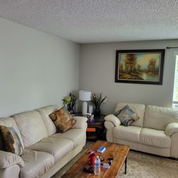 Faux Leather Ivory Sofa & Loveseat