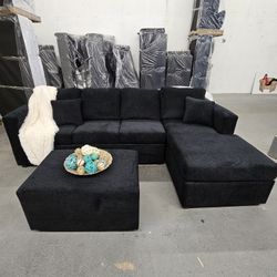 Black Sofa Chaise With FREE Ottoman 