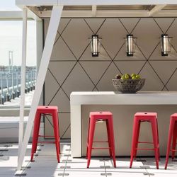 New Set of 4 30 Inches Metal Bar Stools High Backless Stools Indoor-Outdoor Stackable Kitchen Stools  New in box STL002 11.8"D x 11.8"W x 30"H inches 