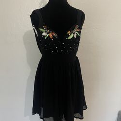 Paradisco Black Embellished Mini Dress Rhinestone Detail - S