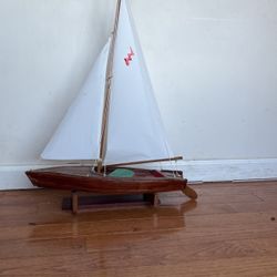 Vintage Wooden Boat Model Handcraft By Bill C.