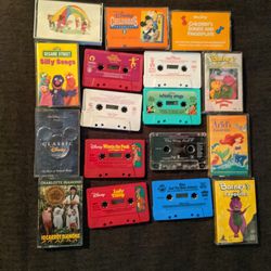 LOT of Disney, sesame Street, Barney Read Along and Sing Along Cassette Tapes 