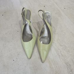 Mint Green Anne Klein Wood Heel Sling Backs 