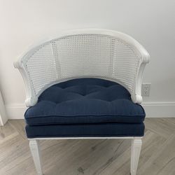 Cane White & Blue Upholstered Chair