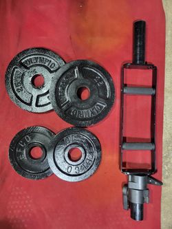 2" HOLE  70LBs.  2-25s. 2-10s.  TRICEP BAR. WITH LOCKJAW COLLARS 
11525 S HALSTED DUNKIN DONUTS/
7111.S WESTERN WALGREENS 
80$  CASH ONLY AS IS