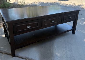 Wooden Coffee Table w/ 3 Drawers 48”x22”x19” Dark Brown