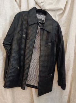 SanDino Men’s Black Leather Quilted Jacket Full Zip Lined Made in Italy 42 - L