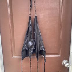 Black Leather Garter Halter Top.