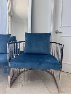 Luxury Designer Blue Accent Chairs – Set of 2 – Like New