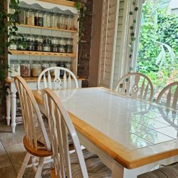 Vintage Farmhouse Table And Hutch Set