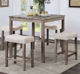 Brand New Rustic Grey & Beige 5pc Counter Height Dining Table Set
