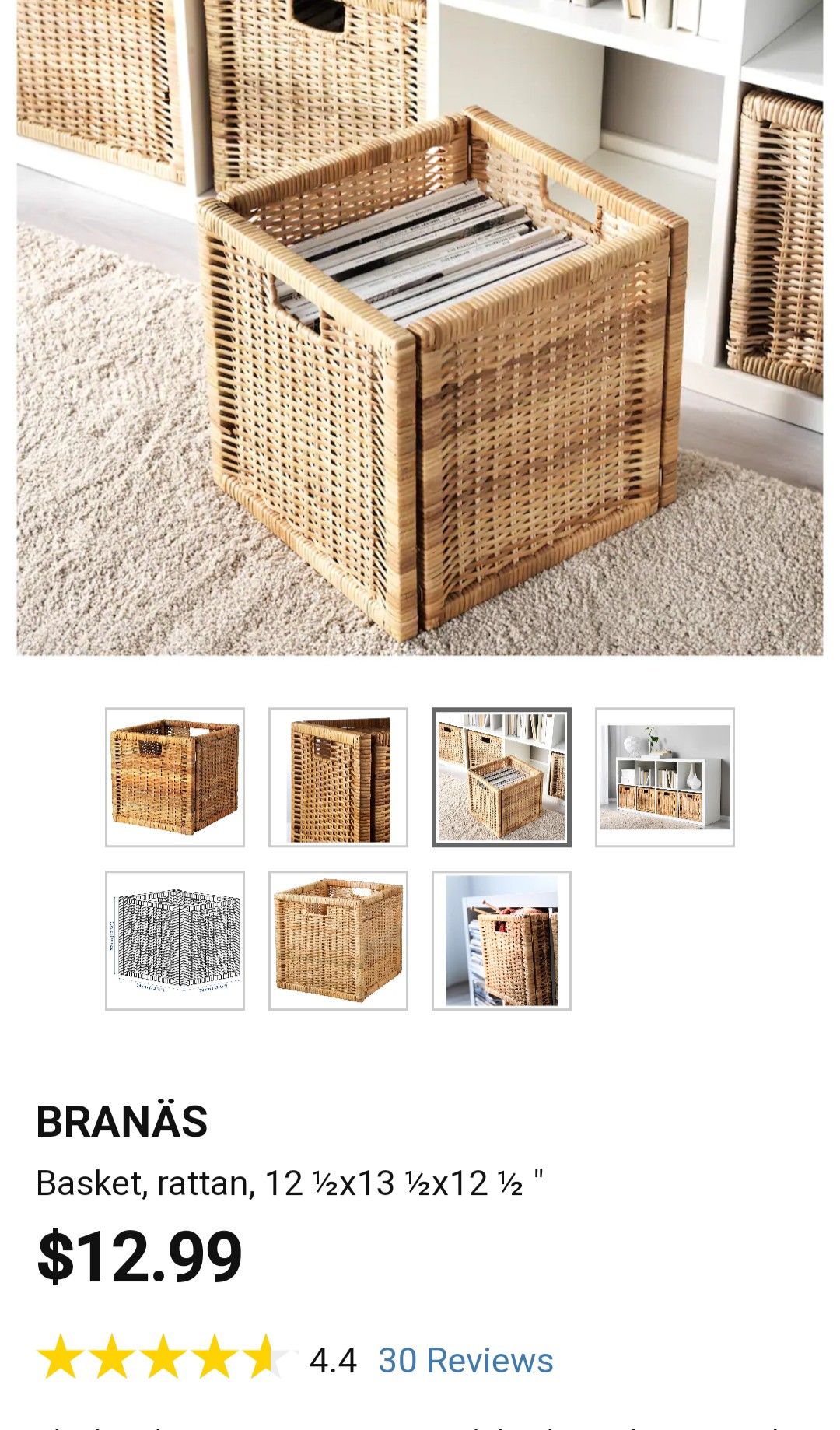Ikea Baskets "Branas" 6 big ones 2 small 1 large Basket