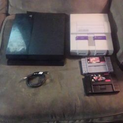 Super Nintendo Base Console With Two Games And PS4 Console 