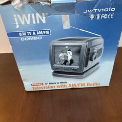 JWIN JV-TV1010 5" Inch Black And White TV & AM/FM Radio Receiver NIB Sealed