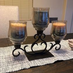 Heavy Iron 3-Candle Holder with Glass Cups – Rustic Elegant Style
