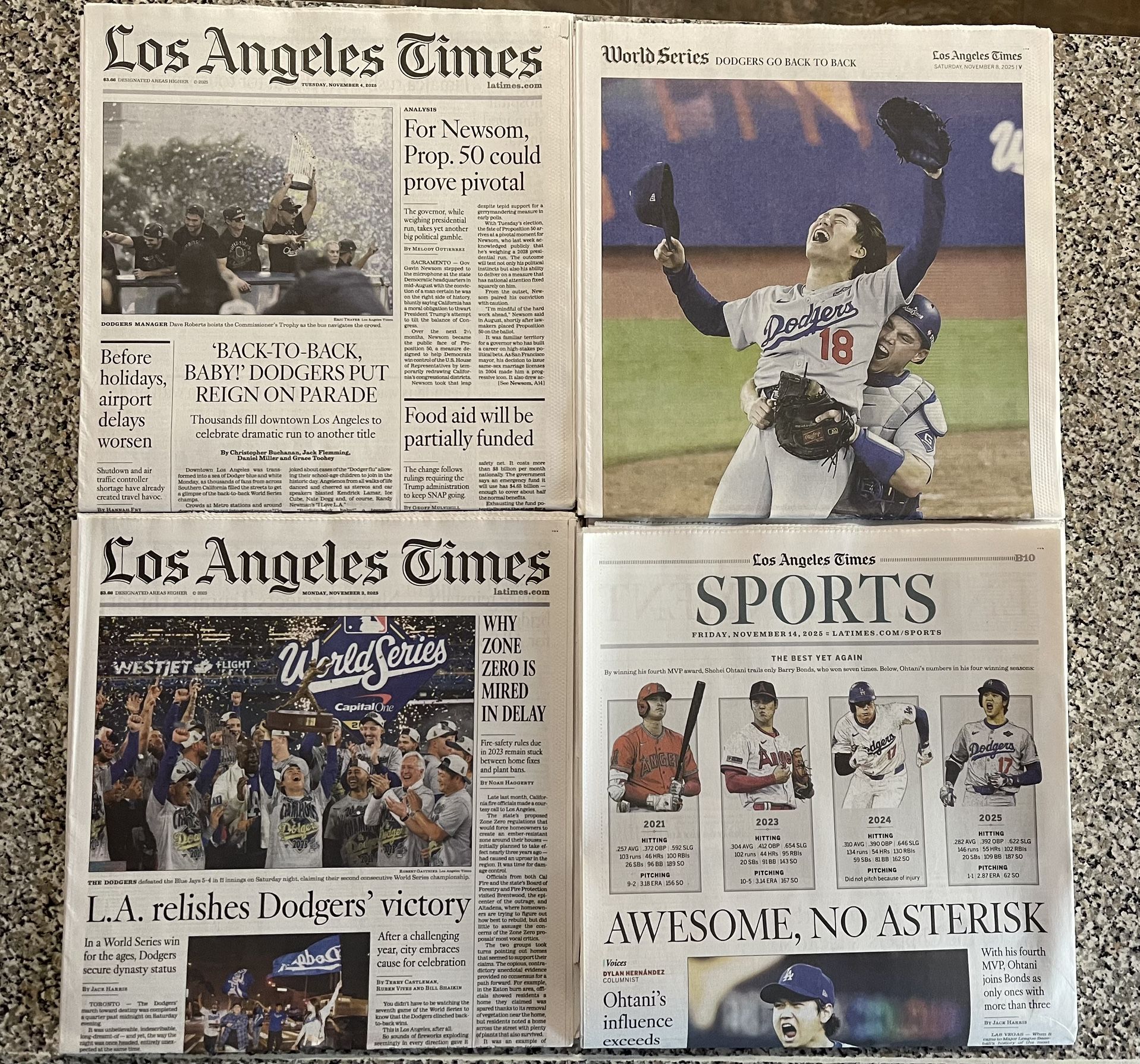 πSET Dodgers World Series Los Angeles Times Newspaper