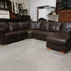 Dark Brown Leather 4 Piece L Shaped Sectional Couch with Chaise Lounge
