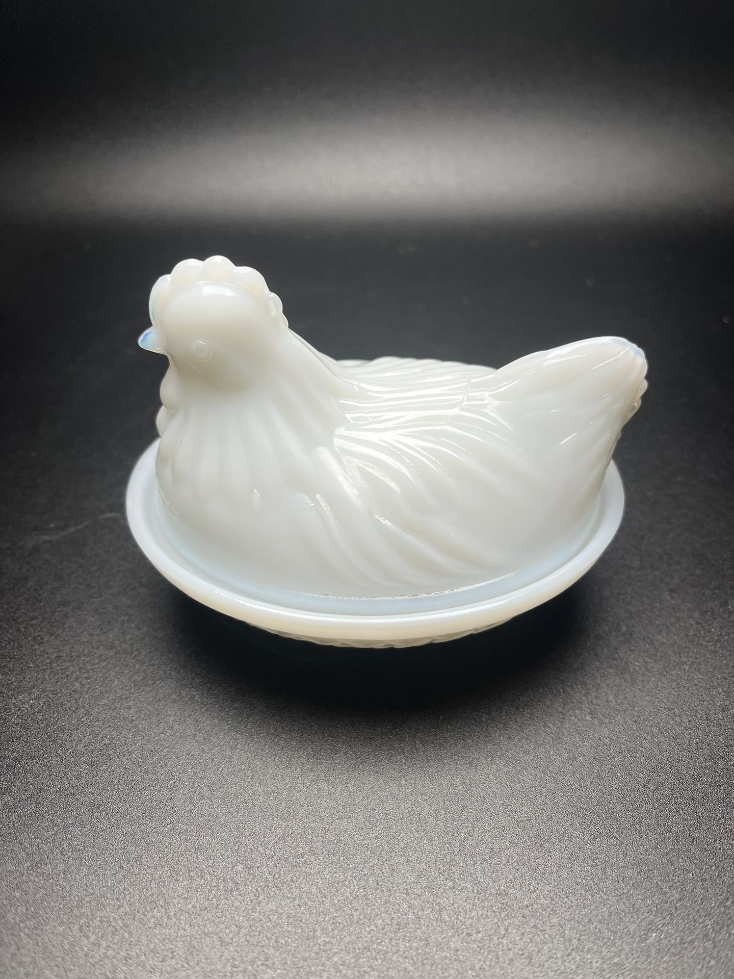 Vintage Milk Glass Hen On Nest Small Jewelry Trinket Stash Dish Lidded