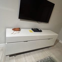 Large White TV Stand – 82” Media Console w/ Storage