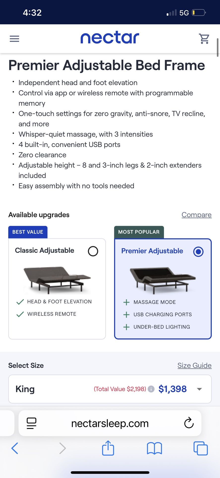 King Size Adjustable Bed WITH Mattress