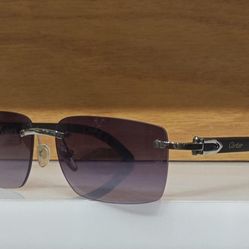 Cartier Rimless Sunglasses Black Temple Purple Gradient Lens Rectangle Frame - Unisex