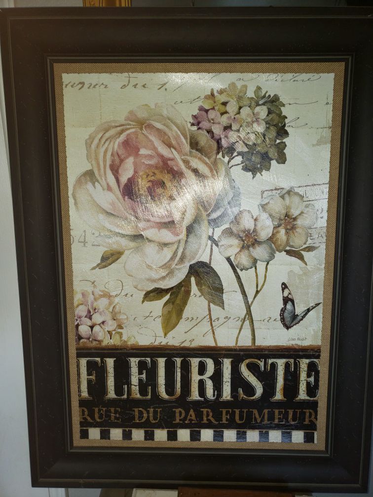 Large floral wall art framed
