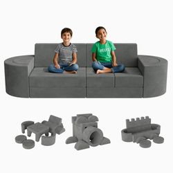16-Piece Kids Play Couch - Convertible Foam Sofa for Fun and Comfort, Gray