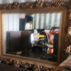 64" X 53" Magnificent Art Piece Surrounding Beveled Mirror 4ft Wide 3ft Tall