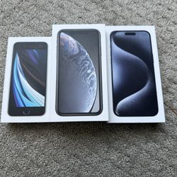 iPhone BOXES: iPhone 15 pro max, iPhone XR, and iPhone SE