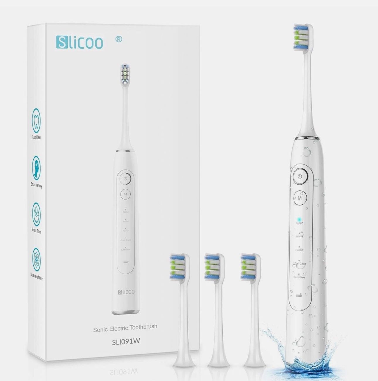 Electric Toothbrush Set 5 Modes 4 Brush Heads Rechargeable 1800mAh Battery White