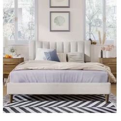 Queen Cream Upholstered Bed Frame