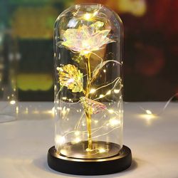 Galaxy Rose Flower 24K Foil Plated Gold Rose Creative Golden Rainbow Beauty and the beast Rose Valentine's Day Gift Wedding Deco