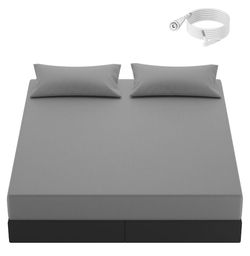 Grounding Sheets King Size, 20% Silver Fiber 80% Organic Cotton, Grounded Fitted Sheet with Grounding Cord, Earth Connected Bedding for Natural Ground