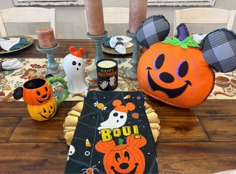 Walt Disney World Park Halloween Spooky Pumpkin Mickey Merch Decorations Candle, Pillow, Mug