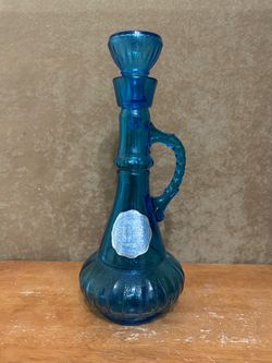 1973 Vintage Cerulean Blue Jim Beam Decanter/Genie Bottle with Starflower Top