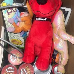 box of collectibles and plush